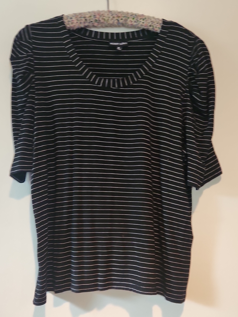 Black & White Striped Scoop Neck Short Sleeve Tee by George